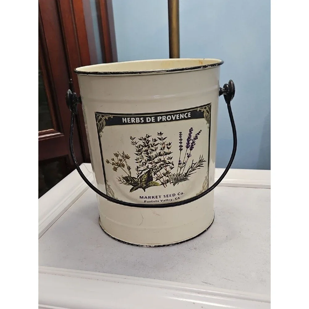 Herbs de Provence Cream Decorative Metal Pail Bucket
